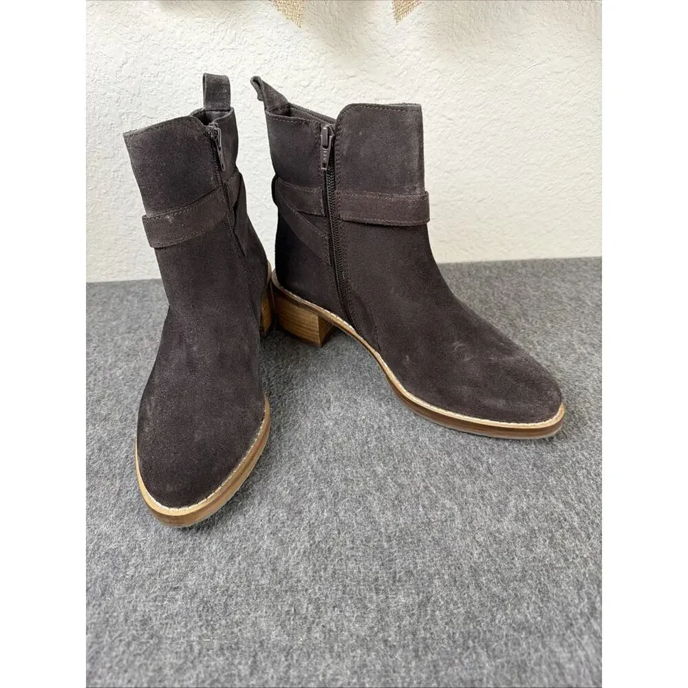 Vintage Foundry Dark Brown Suede Ankle Bootie Zip Block Heel Women’s Boots Sz 8